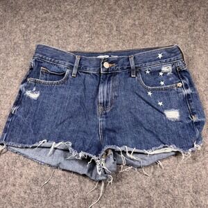 Old Navy Boyfriend Denim Shorts Women 6 Blue Star Embroidered Distressed Cut Off